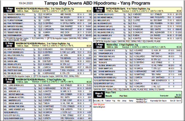 19.04.2020 at yarışı bülteni | Tampa Bay Down 