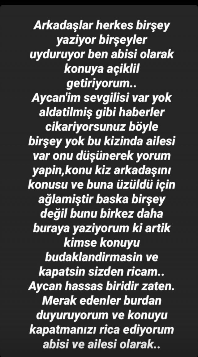 Aycan’ın abisinden açıklama var Aycan'ın abisinden açıklama var