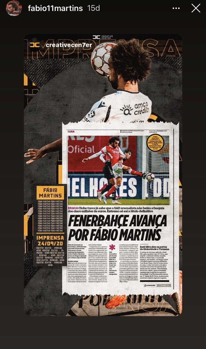 Fabio Martins'in Fenerbahçe paylaşımı
